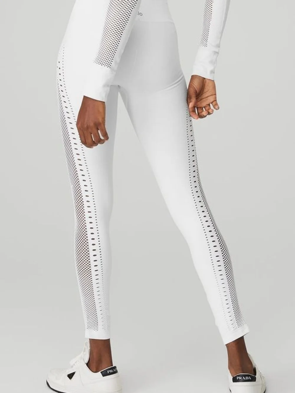 ALO Yoga White High-Rise Perforated Side Panel Leggings